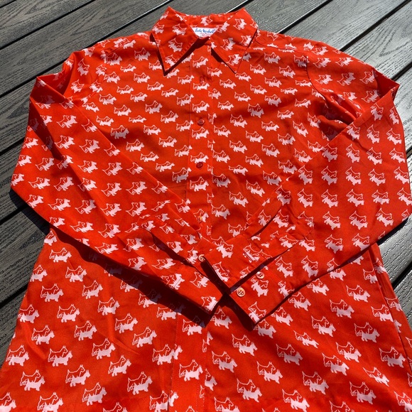 Vintage Tops Red Vintage Scottie Dog Lady Manhattan Button Up
